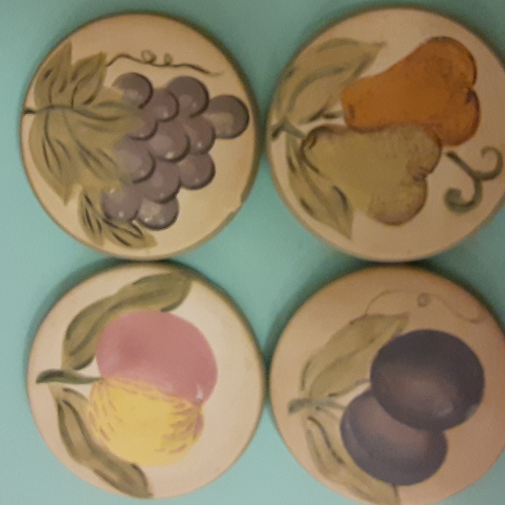 Vintage Tabletop Gallery Francesca Pottery Coasters set/Holder Fruit Handpainted